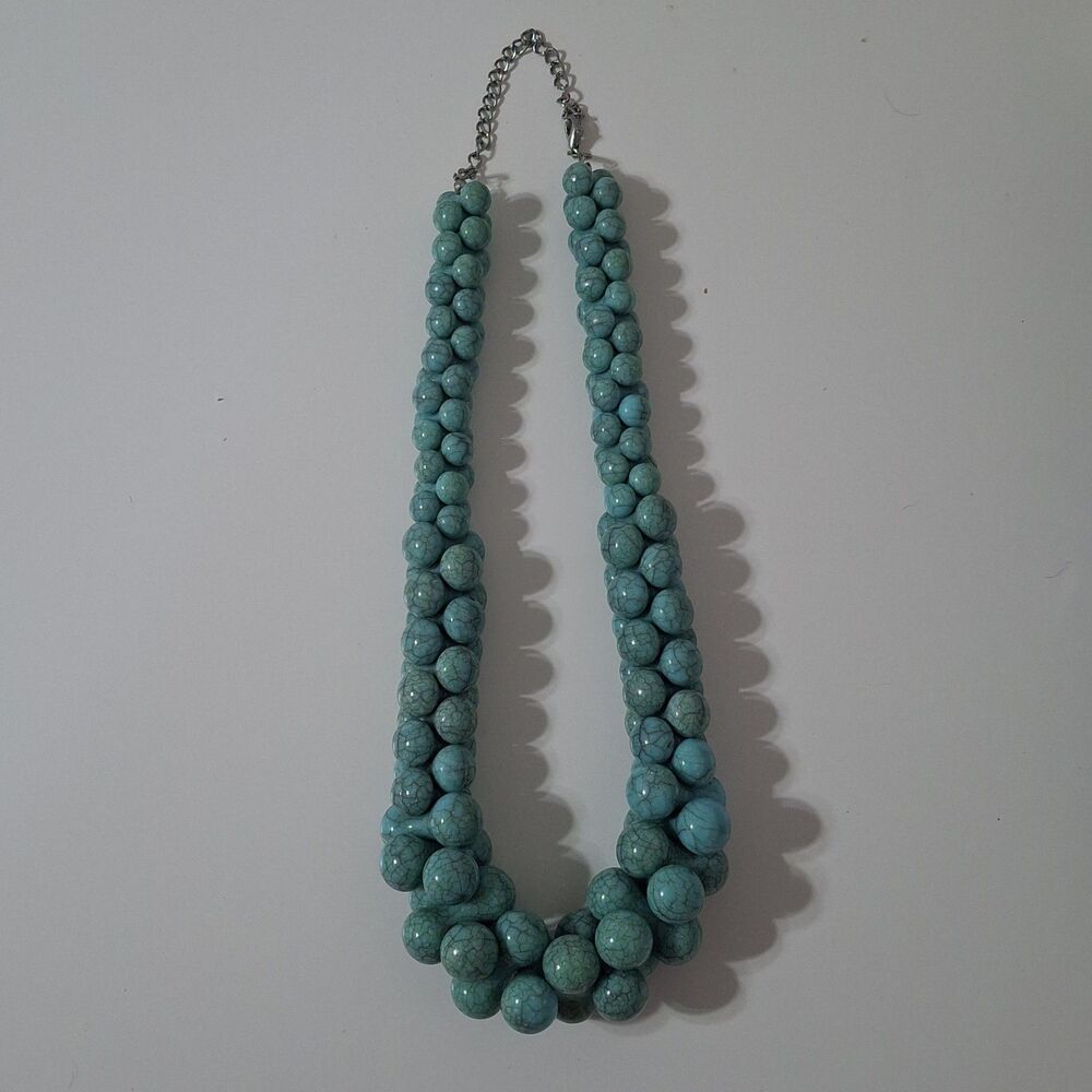 Blue Turqouise Stone Acrylic Round Bubble Statement Necklace Layered
